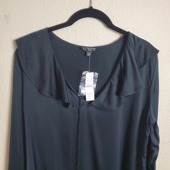 J.Crew Goldie Satin Blouse Top Black Size XS NWT Preppy Monochrome Quiet Luxury - Picture 2 of 10